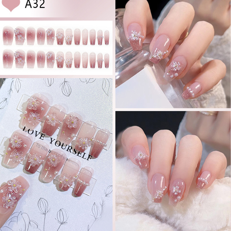 24pcs Medium Long Acrylic Fake - Pressed Flower Art 리뷰 및 가격
