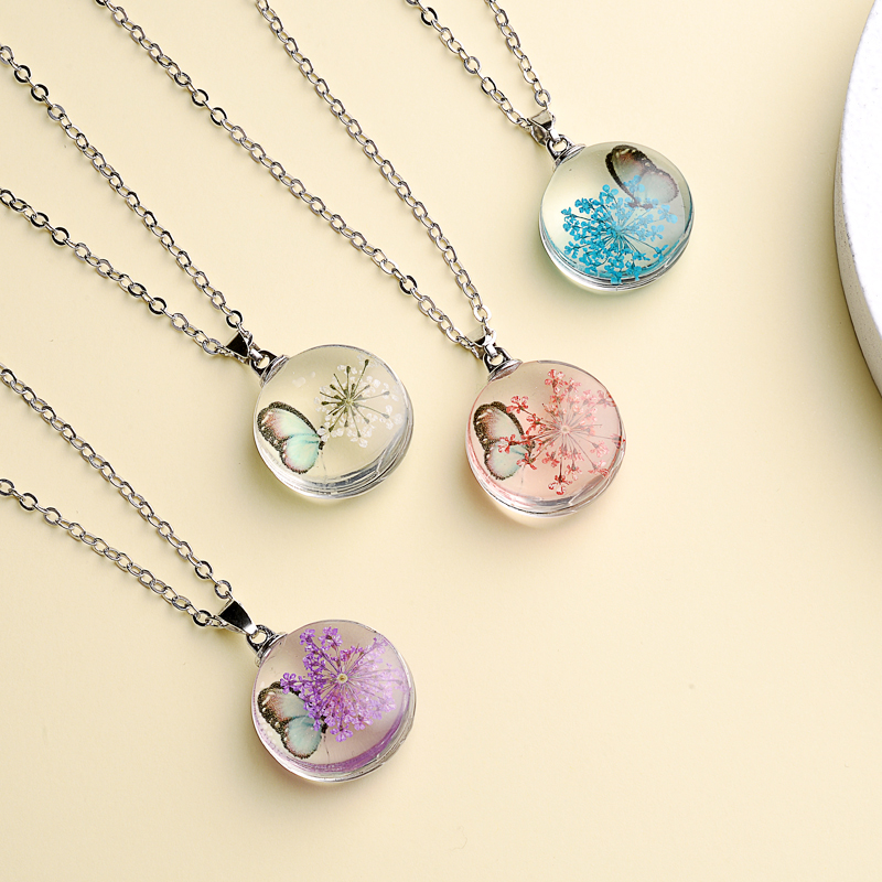 Fahion Glass Charm Real Dried  - Birth Flower Necklace 리뷰 및 가격