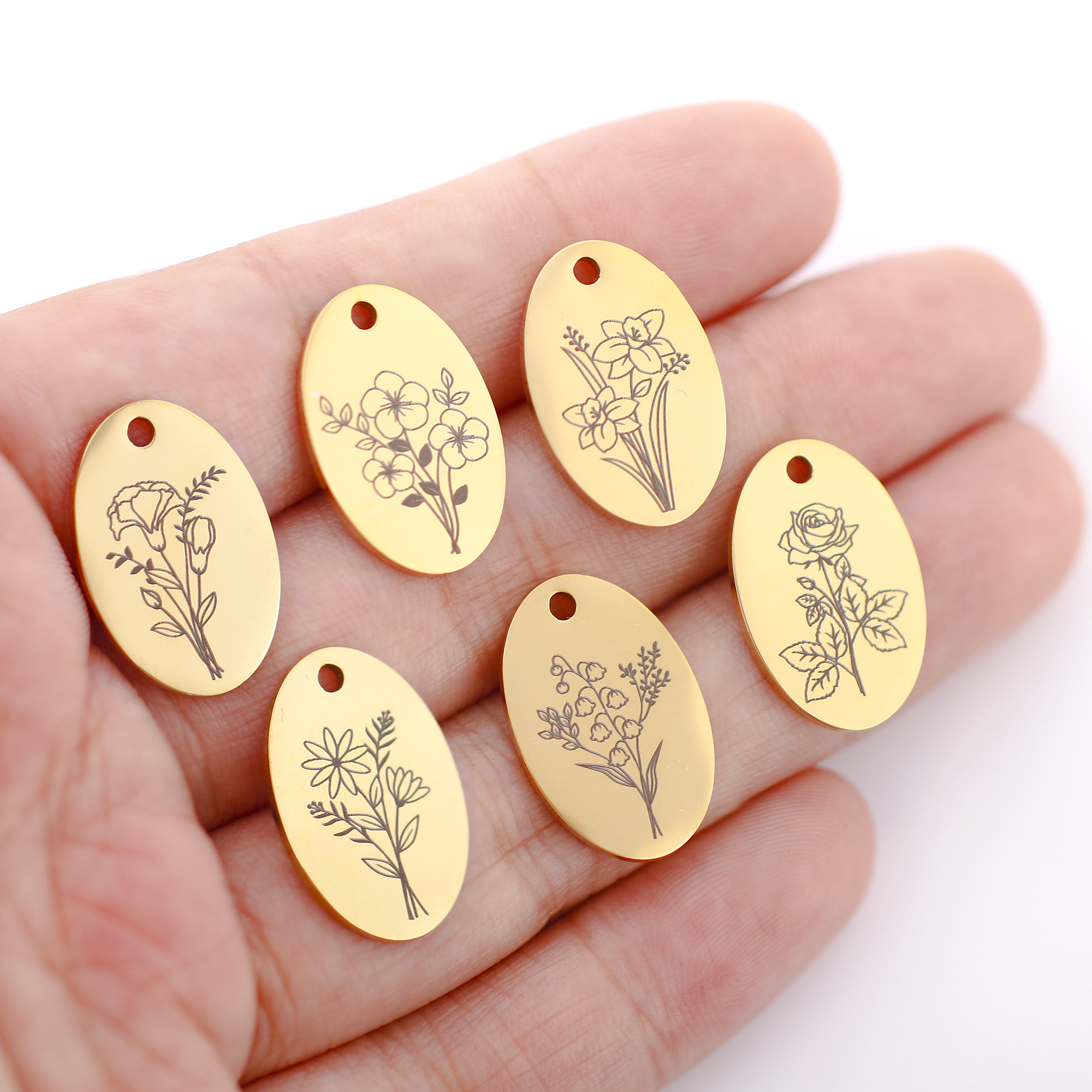 5Pcs Oval Birth Month Flower P - Birth Flower Necklace 리뷰 및 가격