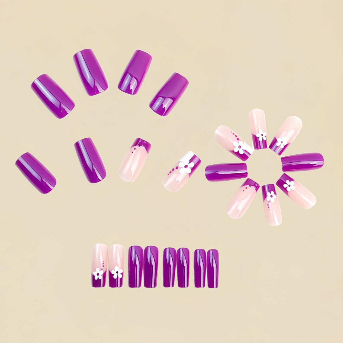Medium square fake nails for w - Pressed Flower Art 리뷰 및 가격