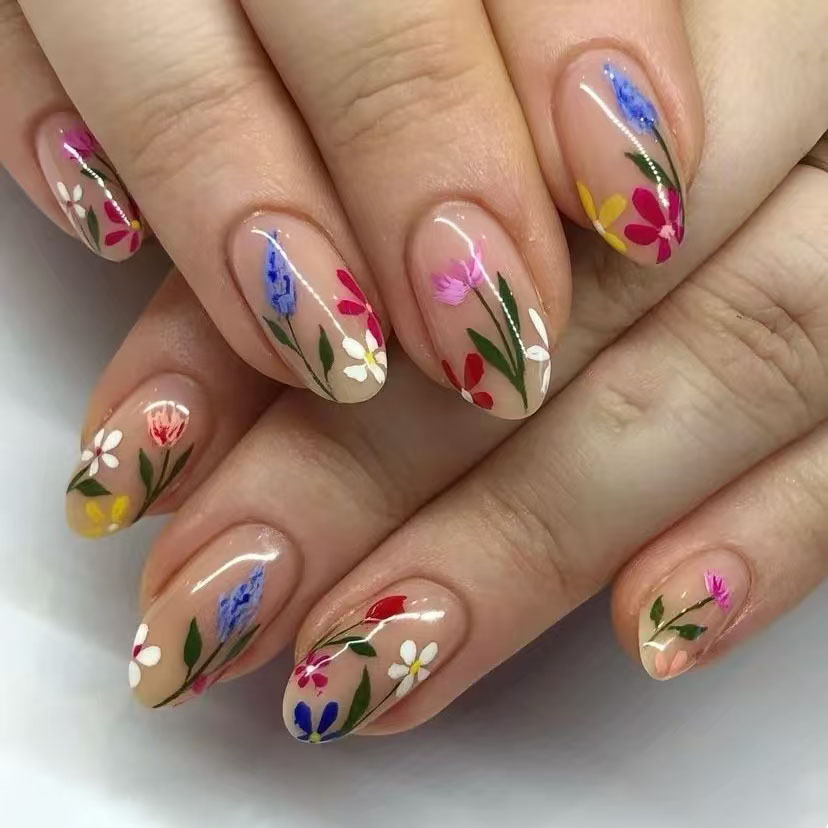 24Pcs Simple Almond Nails Tips - Pressed Flower Art 리뷰 및 가격