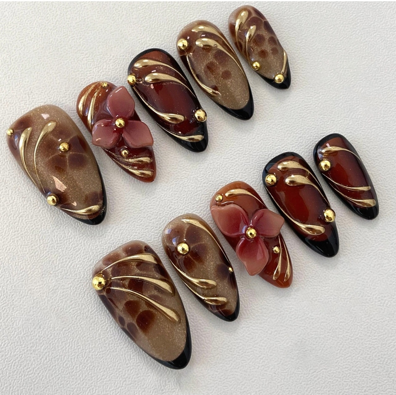 24pcs Leopard Print Brown Nail - Pressed Flower Art 리뷰 및 가격