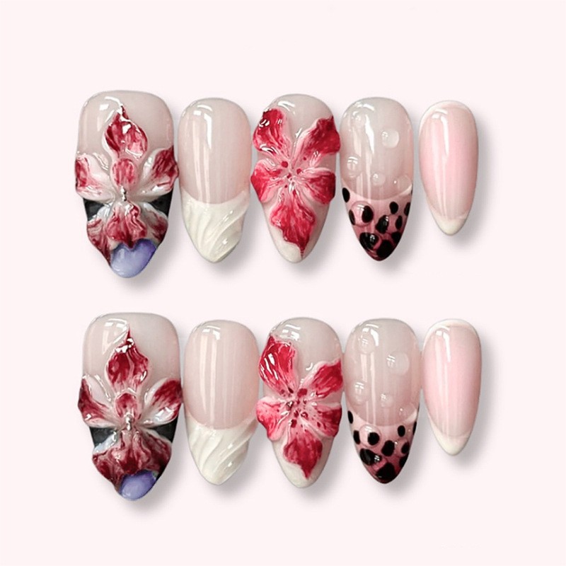24pcs Leopard Print Brown Nail - Pressed Flower Art 리뷰 및 가격