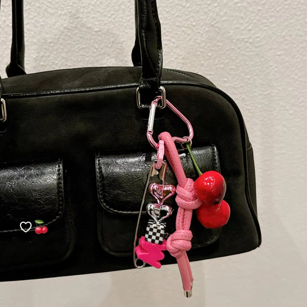Y2k Cute Cherry Alphabet PU Le - Monogram Keychain Leather 리뷰 및 가격