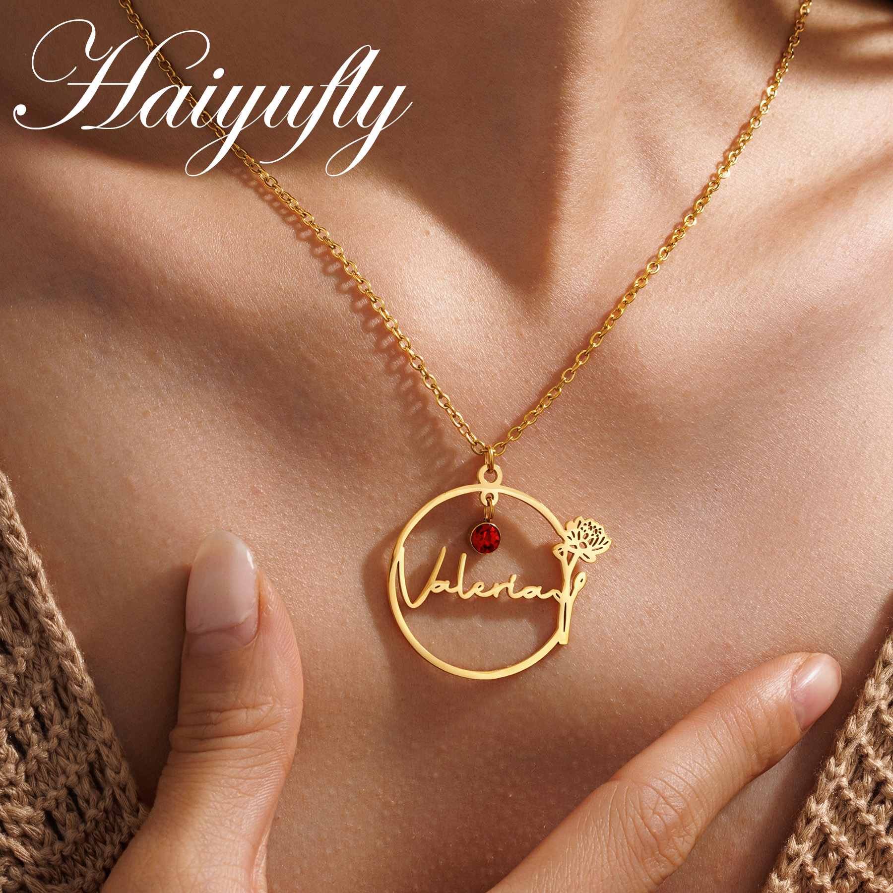 Haiyufly Custom Name Necklace  - Birth Flower Necklace 리뷰 및 가격