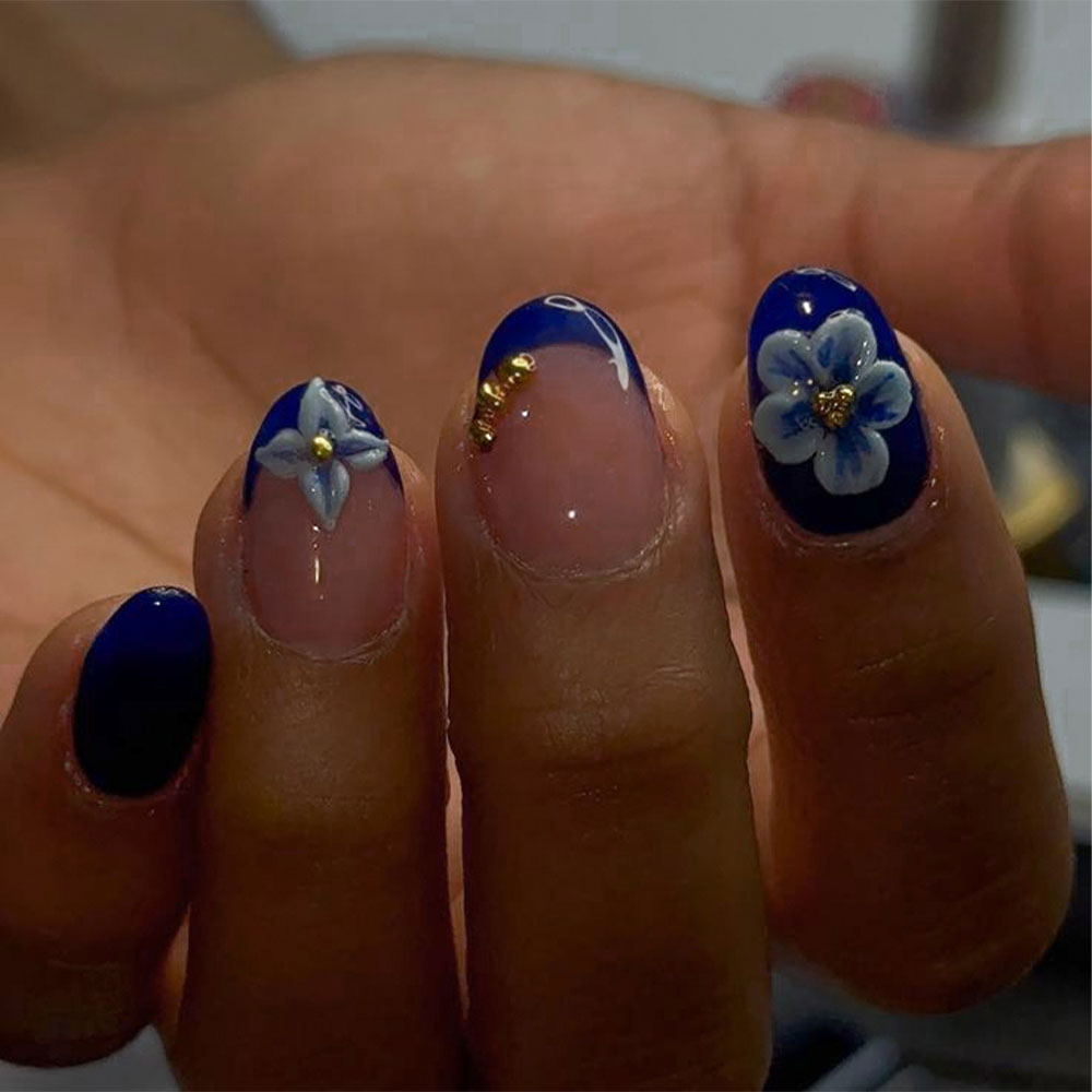 24pcs Short Oval 3D Gel Nail S - Pressed Flower Art 리뷰 및 가격