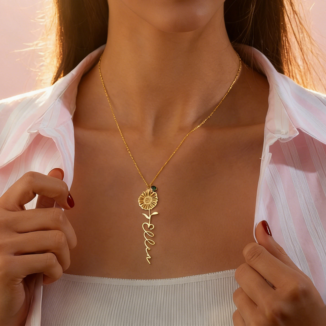 Customized Name Necklace with  - Birth Flower Necklace 리뷰 및 가격
