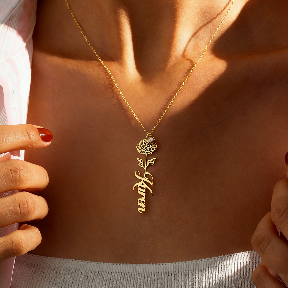 Customized Name Necklace with  - Birth Flower Necklace 리뷰 및 가격