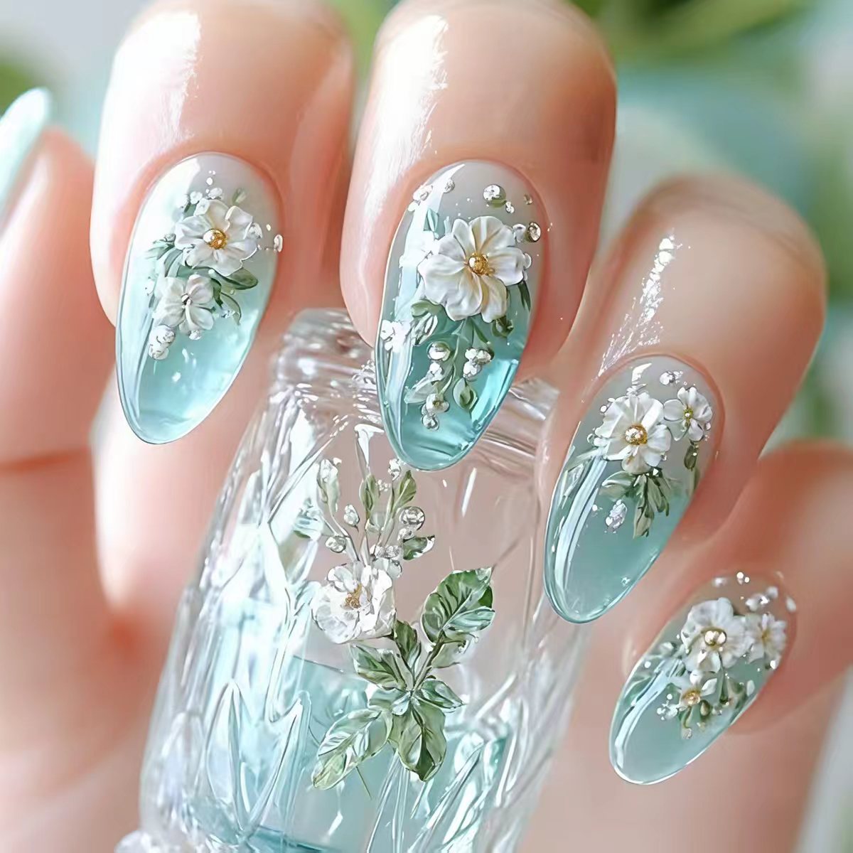 Medium fake nails for women gi - Pressed Flower Art 리뷰 및 가격
