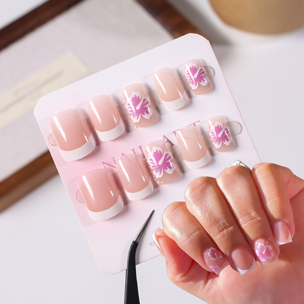 24Pcs French Flower False Nail - Pressed Flower Art 리뷰 및 가격