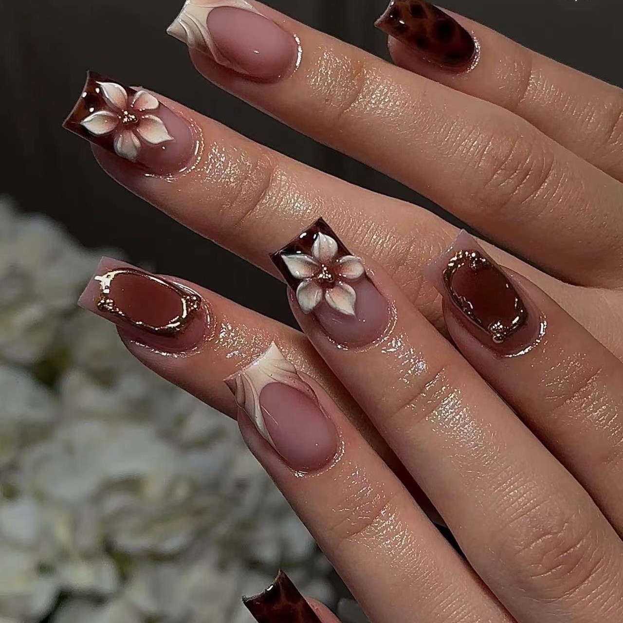 Short square fake nails for wo - Pressed Flower Art 리뷰 및 가격