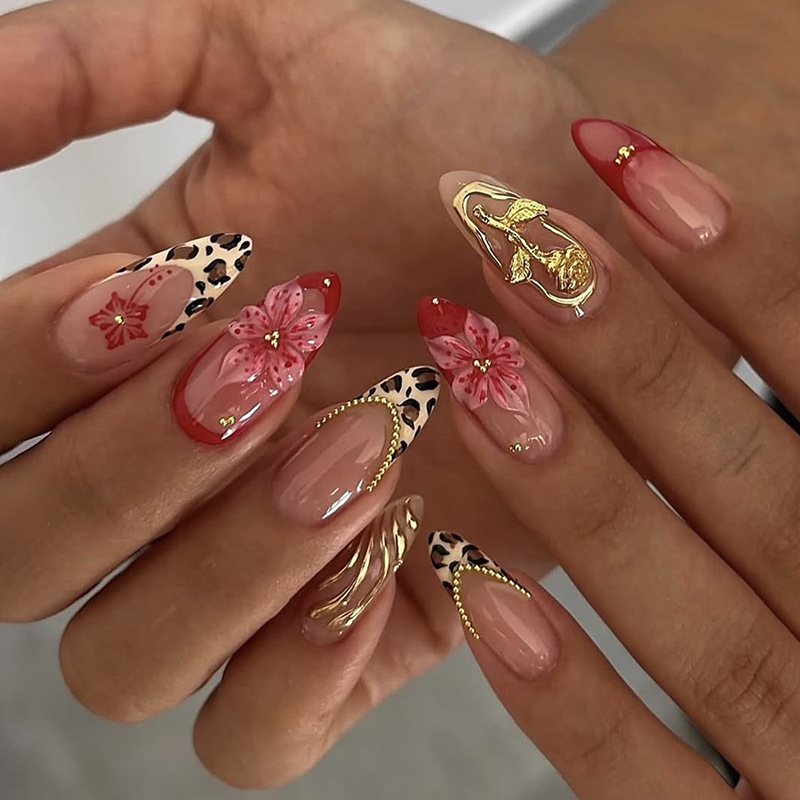 24pcs Red French Press on Nail - Pressed Flower Art 리뷰 및 가격