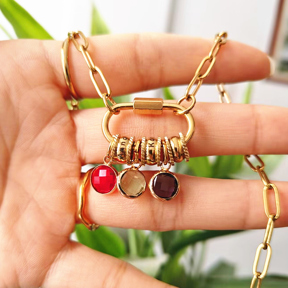 Custom Carabiner Name Charm Ne - Birth Flower Necklace 리뷰 및 가격