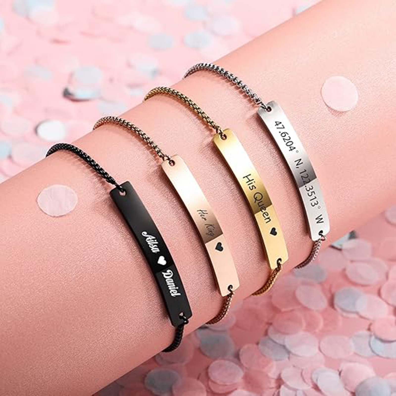 Personalized Engraved Bar Brac - Coordinates Bracelet 리뷰 및 가격